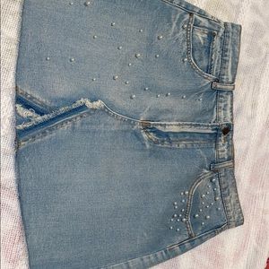Velvet Heart Denim Skirt with Pearls
